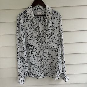 HAUTE HIPPIE Dalmatian Print Semisheer 100% Silk Collared Button Up Blouse- M